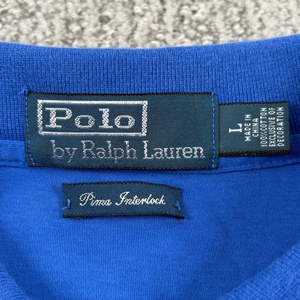 Polo Ralph Lauren Polo Mens Large Blue Pima Interlock Short Sleeve Pony Logo